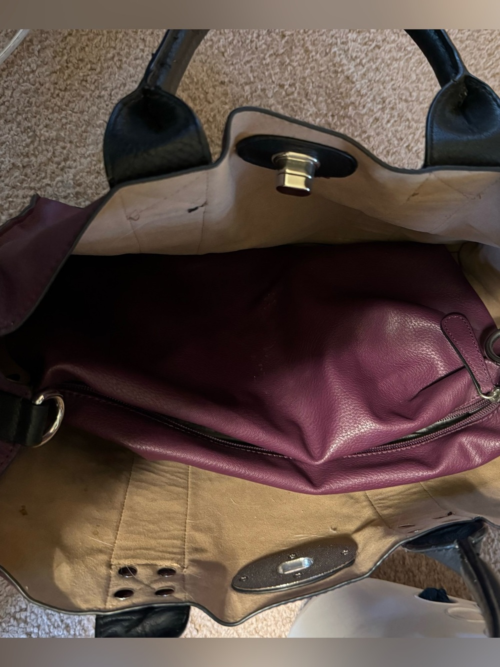 Charming Charlie Plum Tote with Black Handles and Gold Hardware - Picture 3 of 4